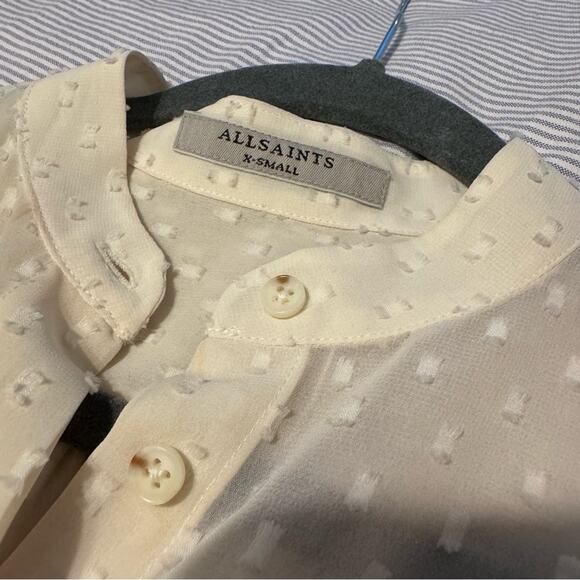 All Saints Textured Cream Cold Shoulder Button Down Blouse - Picture 4 of 6